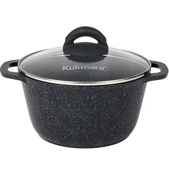Кастрюля 4.5л KUKMARA кгч45а, линия "Granit" (black) со стеклянной крышкой