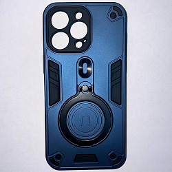 Задняя накладка МОБИЛИС для iPhone 15 Pro Max, темно-синий противоударная с кольцом 360°