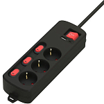 Сетевые фильтр 2.0м RITMIX RM-231CKOP Black, 3 розетки, индивид, выкл, 16A
