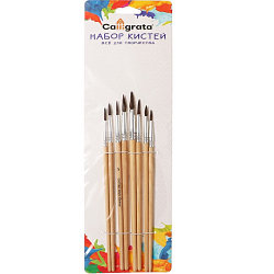 Набор кистей белка круглые 8 штук (№1,2,3,4,5,6,7,8) с деревянными ручками на блистере    10212699