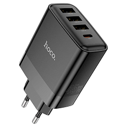 Сетевое ЗУ 3USB/1Type-C HOCO C127A, черный,  кабель Type-C, Type-C, 45 Вт