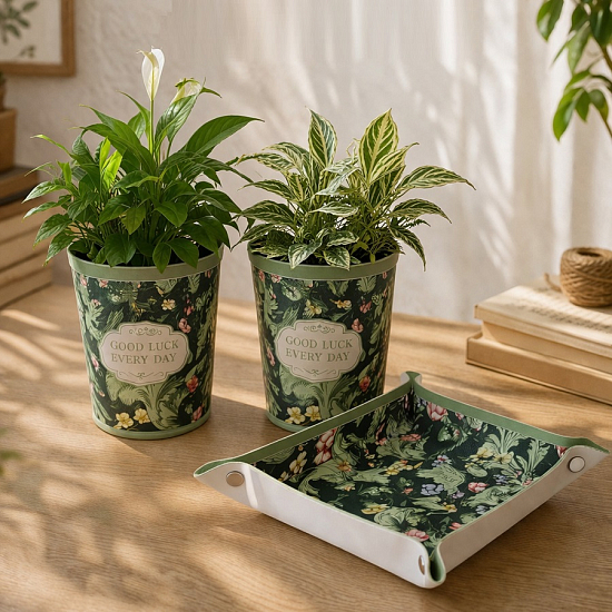 Поднос маленький цветы зеленый