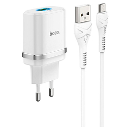 Сетевое ЗУ 1USB 3A HOCO C12Q microUSB, белое, QC3.0