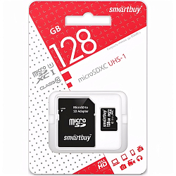 Micro SD 128Gb SMARTBUY Class 10 UHS-1 U1, 80Mb/s с адаптером SD (SB128GBSDCL1001)