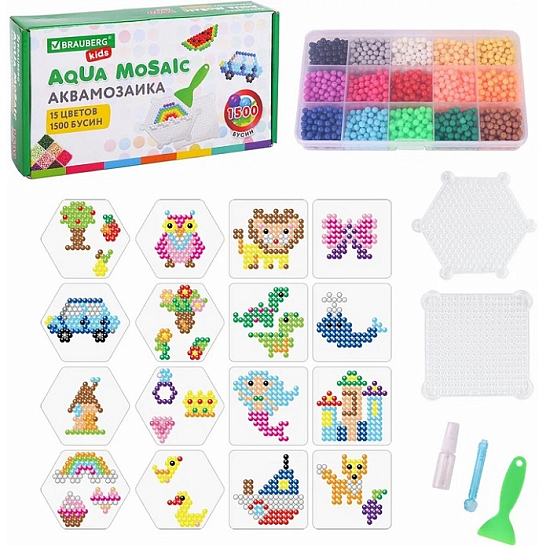 Аквамозаика BRAUBERG KIDS 15 цв 1500 бусин 664913