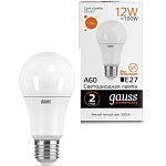 Лампа Gauss LED A60 12W 12W/3000K/E27 груша, теплый белый