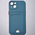 Силиконовый чехол BUTTON для iPhone 14 (Серый) с карманом для пластиковых карт