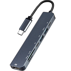 USB Type-C Хаб OT-UC902S 7in1 (Type-C + 2 USB  + SD + Micro SD + HDMI  + USB-C PD)