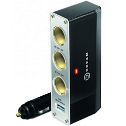 Разветвитель прикуривателя DREAM WF-096 1USB 3 АЗУ 1А черный (180619)