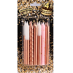 Набор свечей для торта "Розовая вечеринка", 12 шт, 8 см, белый и розовый металлик   9943317