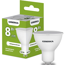 Лампа светодиодная GENERICA PAR16 8W/3000К/GU10 софит 1/10/100
