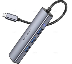 USB-Хаб HOCO DH12 Smart, 4-in-1, металл, 4 USB3.0 выхода, кабель Type-C 0,2m, серый