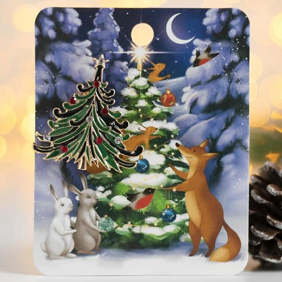 Брошь новогодняя "Ель" пушистая, цвет зелёный в золоте   4965487