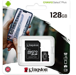 Micro SD 128Gb  Kingston Class 10 Canvas Select Plus A1 U1 V10  (150 Mb/s) + SD адаптер