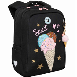 Рюкзак GRIZZLY школьный, анатом. спинка, 2 отделения, д/дев., SWEET, черный, 39х26х17 см, RG-466-3/4