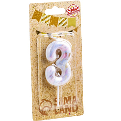 Свеча в торт "Белый мрамор", цифра "3", 5,5 см