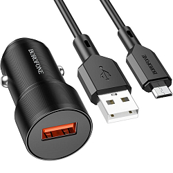 Авто ЗУ 2USB BOROFONE BZ19, Wisdom, microUSB, чёрный