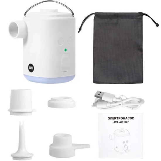 Насос электрический AVA, 3500 Па, 2000 мАч , с функциями фонарика и Power Bank (AVA-AIR-007) белый