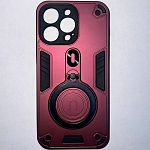 Задняя накладка МОБИЛИС для iPhone 15 Pro Max, бордовый противоударная с кольцом 360°