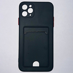 Силиконовый чехол BUTTON для iPhone 11 PRO MAX черный с карманом для пластиковых карт