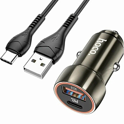 Авто ЗУ 1USB/1Type-C HOCO Z46A, Blue whale, серый, USB <--> Type-C, 18Вт, QC, AFC, FCP