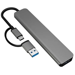 USB Type-C Хаб PERO MH07, USB-С/USB-A TO SD + TF + AUX 3.5 MM + USB-C + USB 3.0 + 3xUSB 2.0, серый