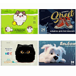 Альбом для рисования А4 24л., гребень, обложка картон, BRAUBERG, 195х285мм, МИКС-1, 107108