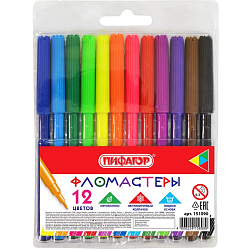 Фломастеры ПИФАГОР, 12 цветов, вентилируемый колпачок, 151090