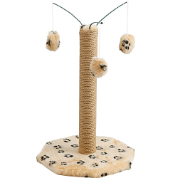 Когтеточка с тремя игрушками, 35 х 35 х 53 см, бежевая с черными лапками 7992735