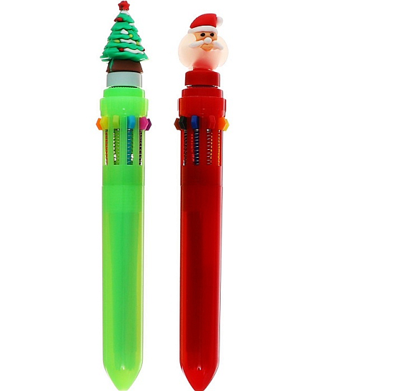 Многоцветная шариковая ручка Calligrata "Елка", автоматическая, 10-ти цветная МИКС