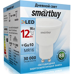 Лампа светодиодная SMARTBUY GU10 (MR16) 12W/4000K (нейтральный свет) (1/10/100)