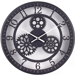 Часы настенные РУБИН "Скелетон", из металла+матовое стекло, d=32 см, чёрный (3204-001)
