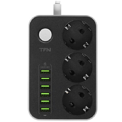 Сетевой фильтр  2.0м TFN POWER 7, черный? 3 розетки, 10A (TFN, TFN-POWER7BK)