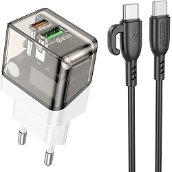 Сетевое ЗУ 1USB/1Type-C BOROFONE BA80A, Transparent Black, Type-C Type-C, PD20W