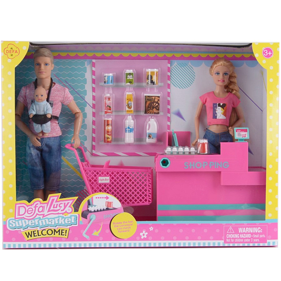 Набор с куклами DEFA Lucy "Покупка на кассе" (3 шт., младенец, подвиж. лента кассы, аксесс.)