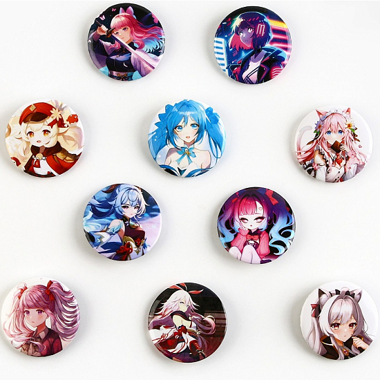 Значки закатные "Аниме девочки", 38 мм, МИКС 9772266