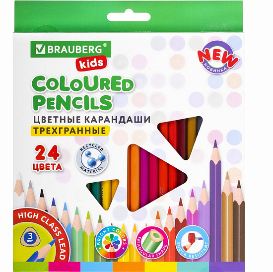 Карандаши цветные BRAUBERG KIDS NEW, 24 цв 182002