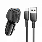 Авто ЗУ 2USB 3.4A BOROFONE BZ31A Solid, черный, кабель USB - Type-C