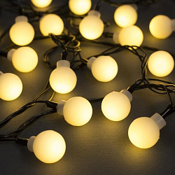 Гирлянда "Нить - с насадками" 5 м, «Шарики белые», свечение тёплое белое, 8 режимов, IP20