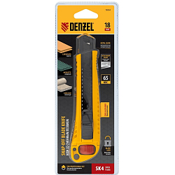 Нож 18мм DENZEL 78904, сменное лезвие, SK4, корпус из цинкового сплава + TPR, торцевой зажим