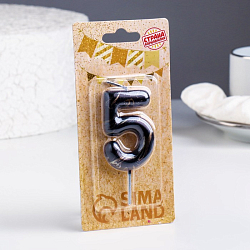 Свеча в торт "Черный мрамор", цифра "5", 8 см