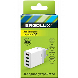 Сетевое ЗУ 4USB ERGOLUX ELX-РA белый, 36Вт