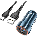 Авто ЗУ 1USB/1Type-C 3A HOCO Z46A, Blue whale, синий