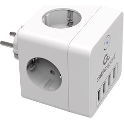 Сетевой фильтр Cablexpert Cube CUBE-4-U4-W, белый, 4 розетки, 16А, 4USB, ур.защиты 2+, коробка