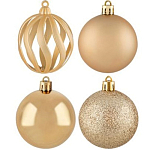 Набор шаров 6 см, 24 шт, цвет: золотой (6- полых в форме S, 6- с блест, 6- мат, 6-глянц) арт.106292