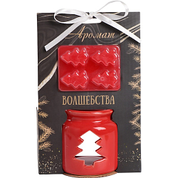 Набор: аромалампа для эфирных масел, мелтсы из воска ароматические «Ёлочка», красная, 7.5×7.5×8 см 10323631