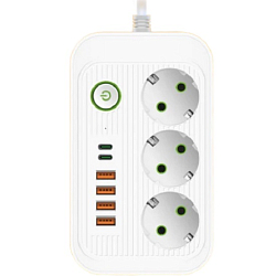 Сетевой фильтр  2.0м DREAM A5, белый, 4USB+2Type-C 3 розетки 10А (181362)