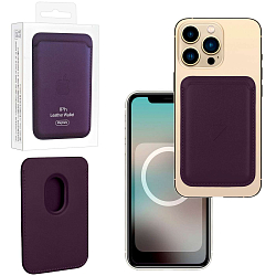 Кошелек для карт Leather Wallet Dark Cherry iPhone 12-15 Pro Max (Анимация NFC Clear) с лого