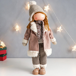 Кукла интерьерная "Девочка с косичками в пальто с мехом" 48,5х12х23,5 см   4900729