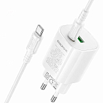 Сетевое ЗУ 1USB/1Type-C 3A BOROFONE BA104A White, Type-C-Type-C, PD 20W+QC3.0